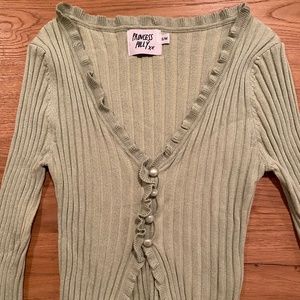 Princess Polly Green Ribbed Cardigan Sweater